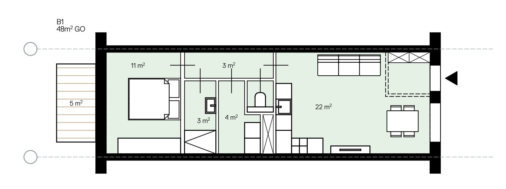 Plattegrond Type B — Compact 48 m²