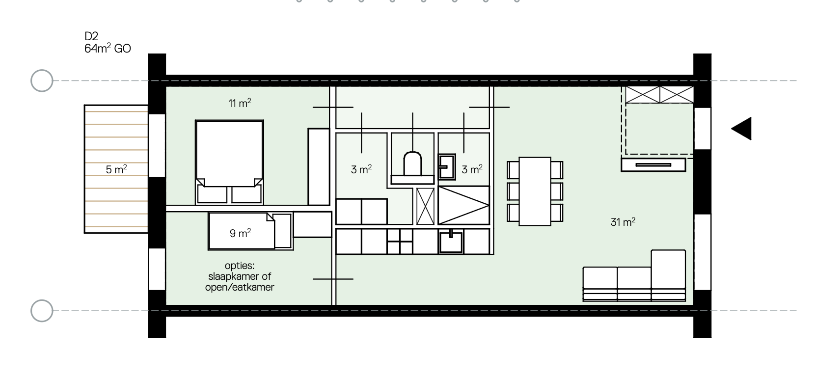 Plattegrond Type D — Standaard 64 m²