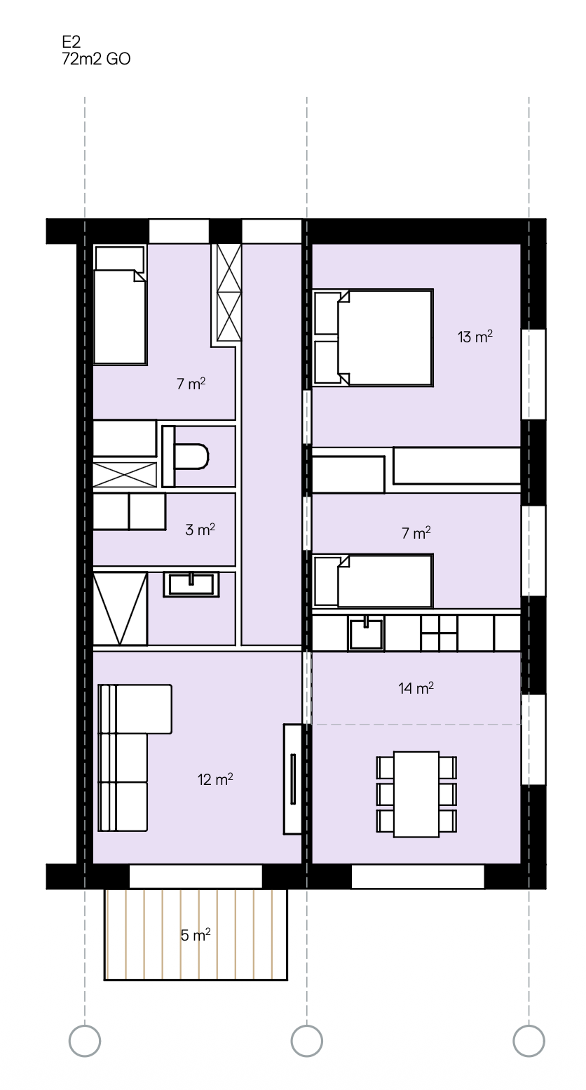 Plattegrond Type E — Ruim 72 m²