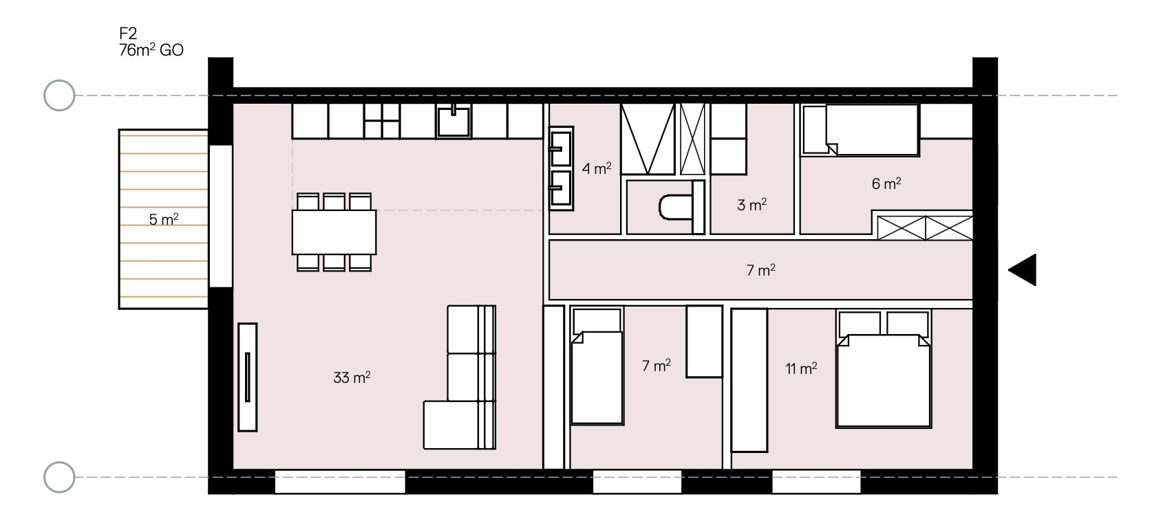 Plattegrond Type F — Gezin 76 m²